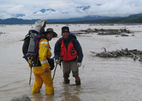 USGS scientists in the field with the backpack SASW equipment.