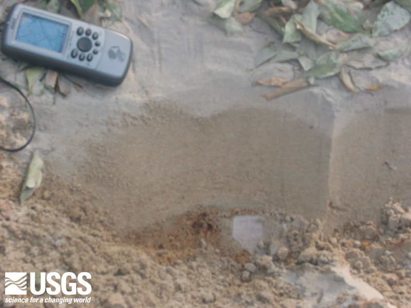 Photo, Oblique cut of tsunami deposit