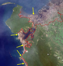 satellite image of northwestern Aceh province, see caption below