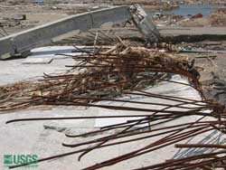 steel reinforcement bent as tsunami removed building