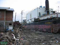 large barge carried inland 3 km by tsunami
