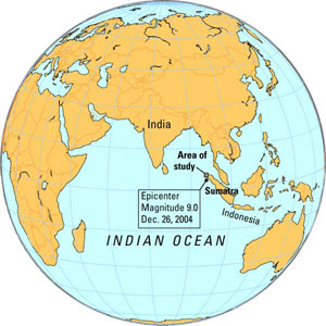 Sumatra located on a global map