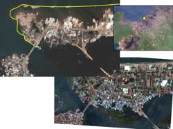 satellite photos, before and after, or north coast of Sumatra