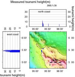 Graphs of tsunami heights in Banda Aceh, see caption below
